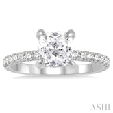 1/2 ctw Round Cut Diamond Cushion Shape Semi-Mount Engagement Ring in 14K White Gold